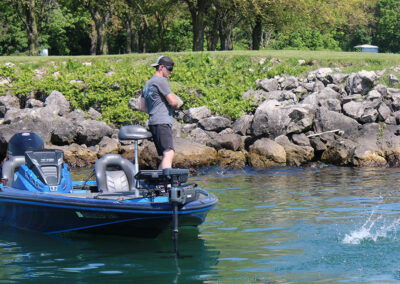 Colton Blanton used a dropshot rig to catch Lake Erie smallmouth bass that were swimming close to the shoreline on Rattlesnake Island.