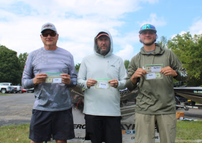 Pictured are the top three anglers in the ABA tournament held at Delaware Lake on August 17 & 18 (L-R) Tony Cannon, 1st place: Dave Slonaker, III, 2nd place; and Seth Brandfass, 3rd place.